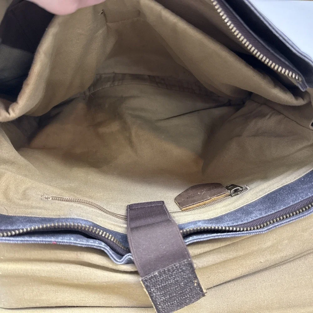 NEWHEY‎ Men's Leather Canvas Laptop Messenger Bag - Brown Blue 3j